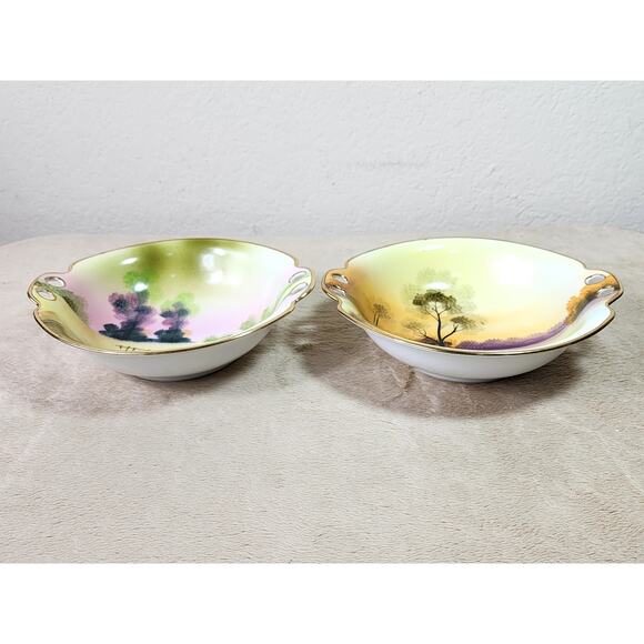 Rare Meito China Bowl Dish 7" Hand Painted Gold Trim Double Handle 1930 Japan - Picture 10 of 15